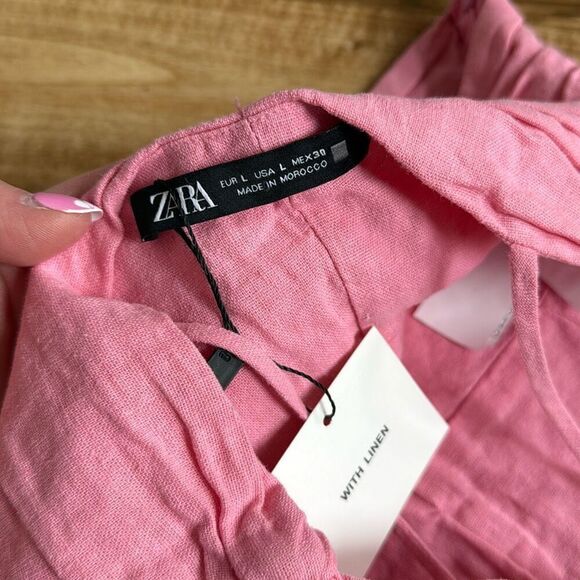 Zara Linen Blend Ruched Crop Top Size L NWT - Picture 6 of 6